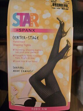 Star Power by Spanx Patterned Shaping Tights Size A Black Ribbed Row NIB